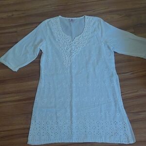 Blue Embellished 3/4 Sleeve Tunic Top